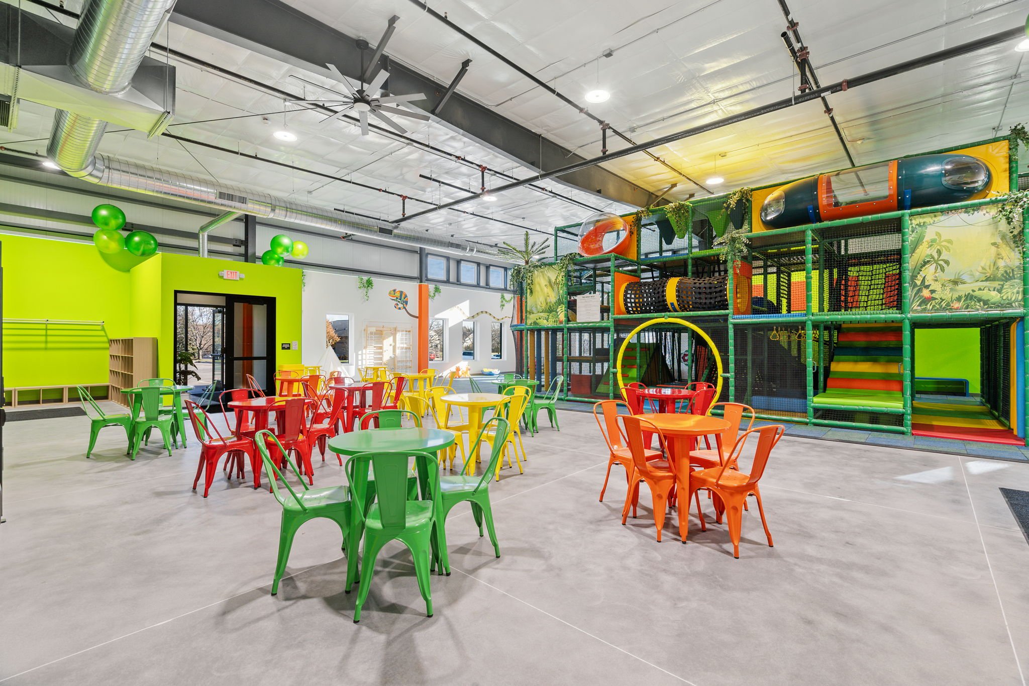 Main climbing and play area inside Wild Things Indoor Playground.