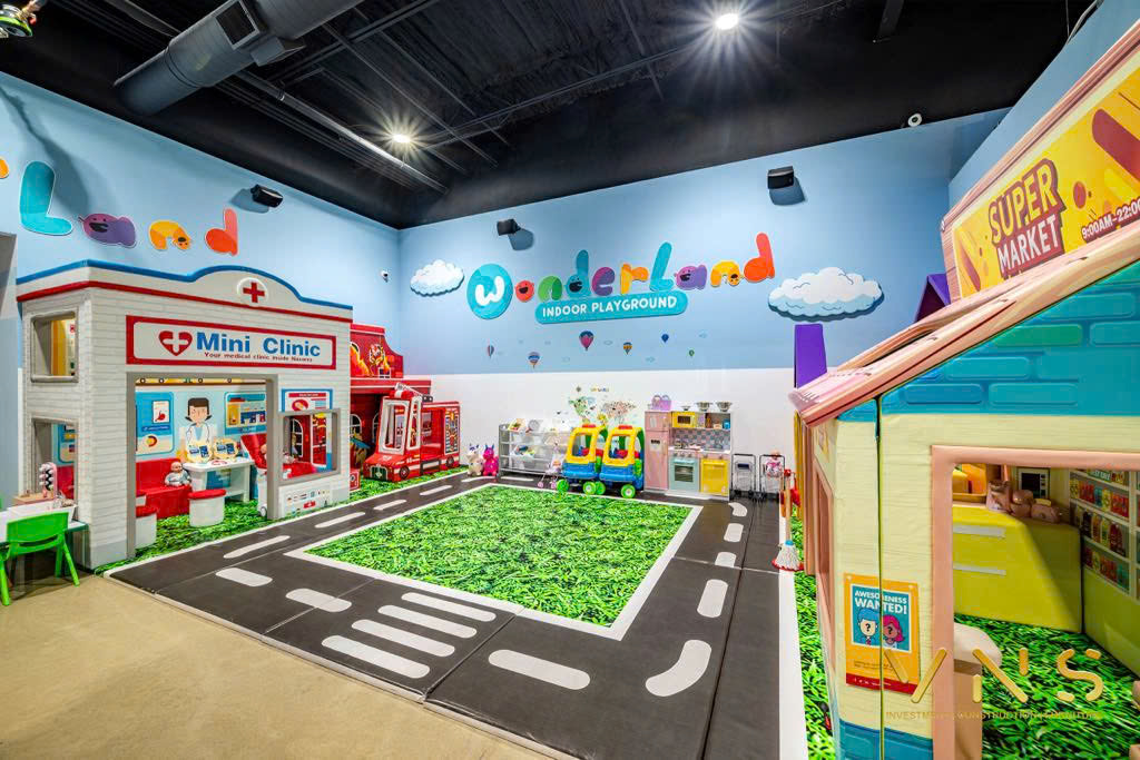 Pretend-play storefront area inside Wonderland Indoor Playground