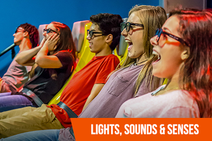 Interactive light and sound exhibit inside WonderWorks Branson.