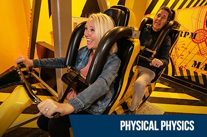 Guests using interactive physical-science exhibits at WonderWorks Branson.