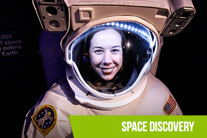 Space-themed hands-on exhibit area at WonderWorks Branson.