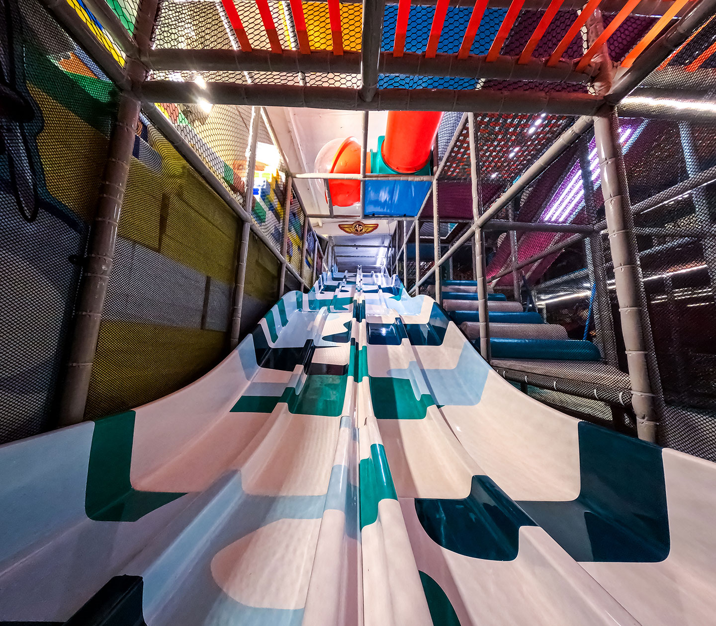 Fast multi-lane slide inside Zebra World.