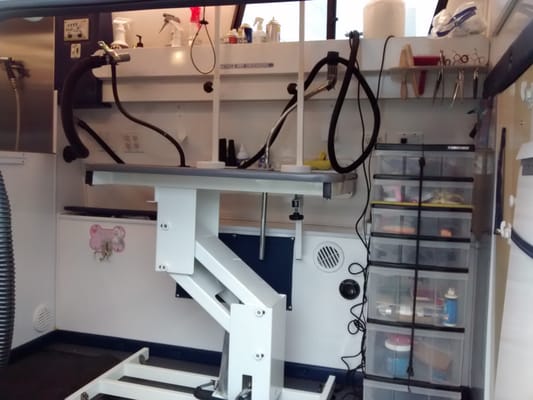 Interior grooming area inside the mobile van