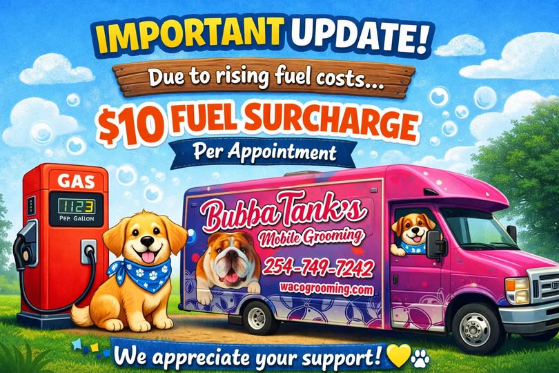 BubbaTanks Mobile Grooming service update graphic