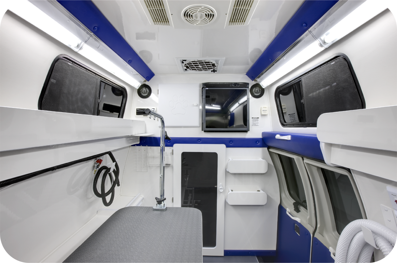 Forward-facing view inside Halo's Place grooming van