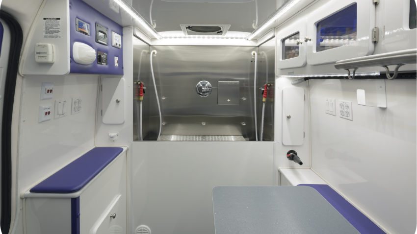 Rear interior of the mobile grooming salon