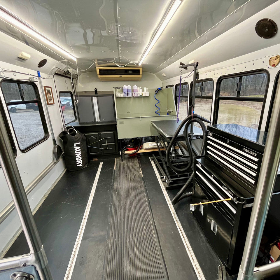 Interior mobile pet grooming van for L&R Zoom and Groom