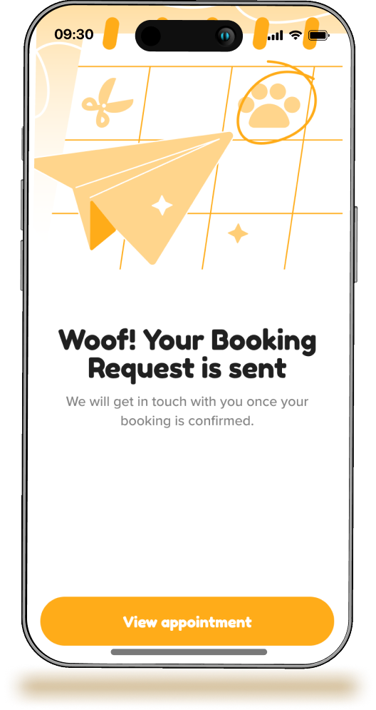 Lucky Dog app booking confirmation screen