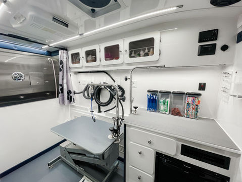 Interior of the Lux Pup Grooming mobile truck