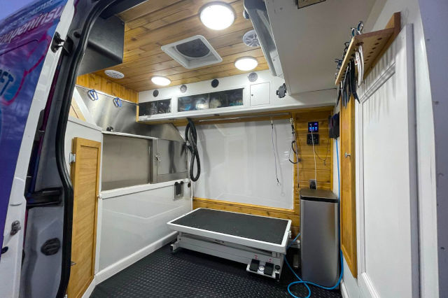Interior of mobile grooming van