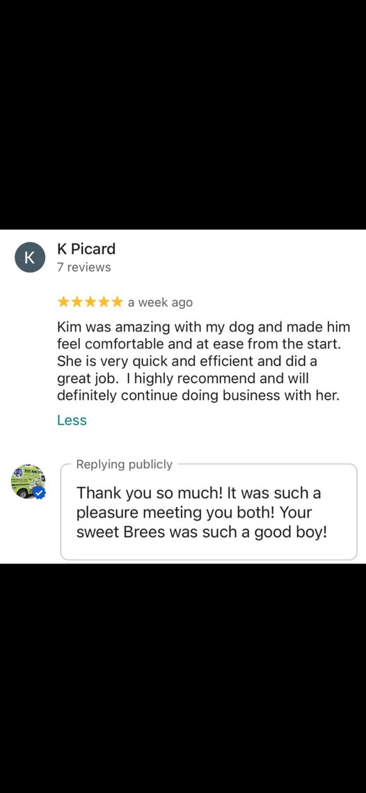 Customer review image shared by On The Spot Mobile Pet Grooming