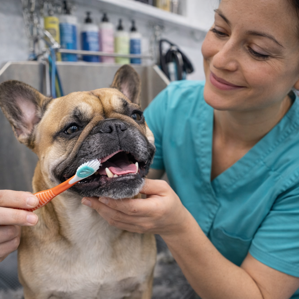 Teeth brushing service in mobile grooming van