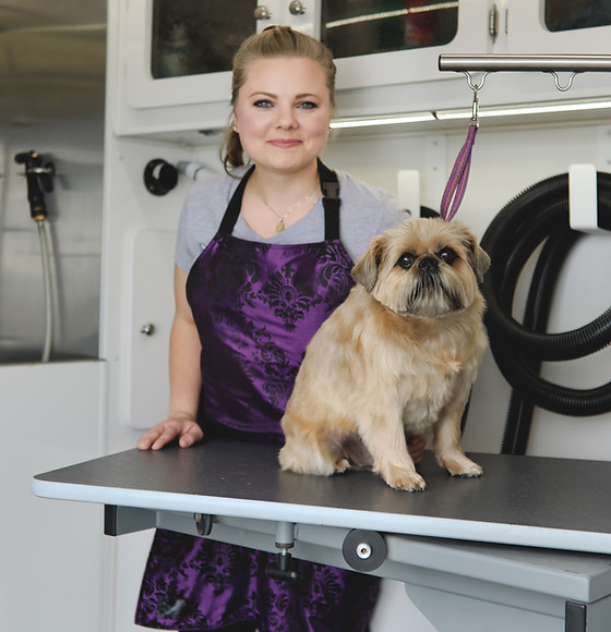Owner-groomer Stephanie with a groomed dog