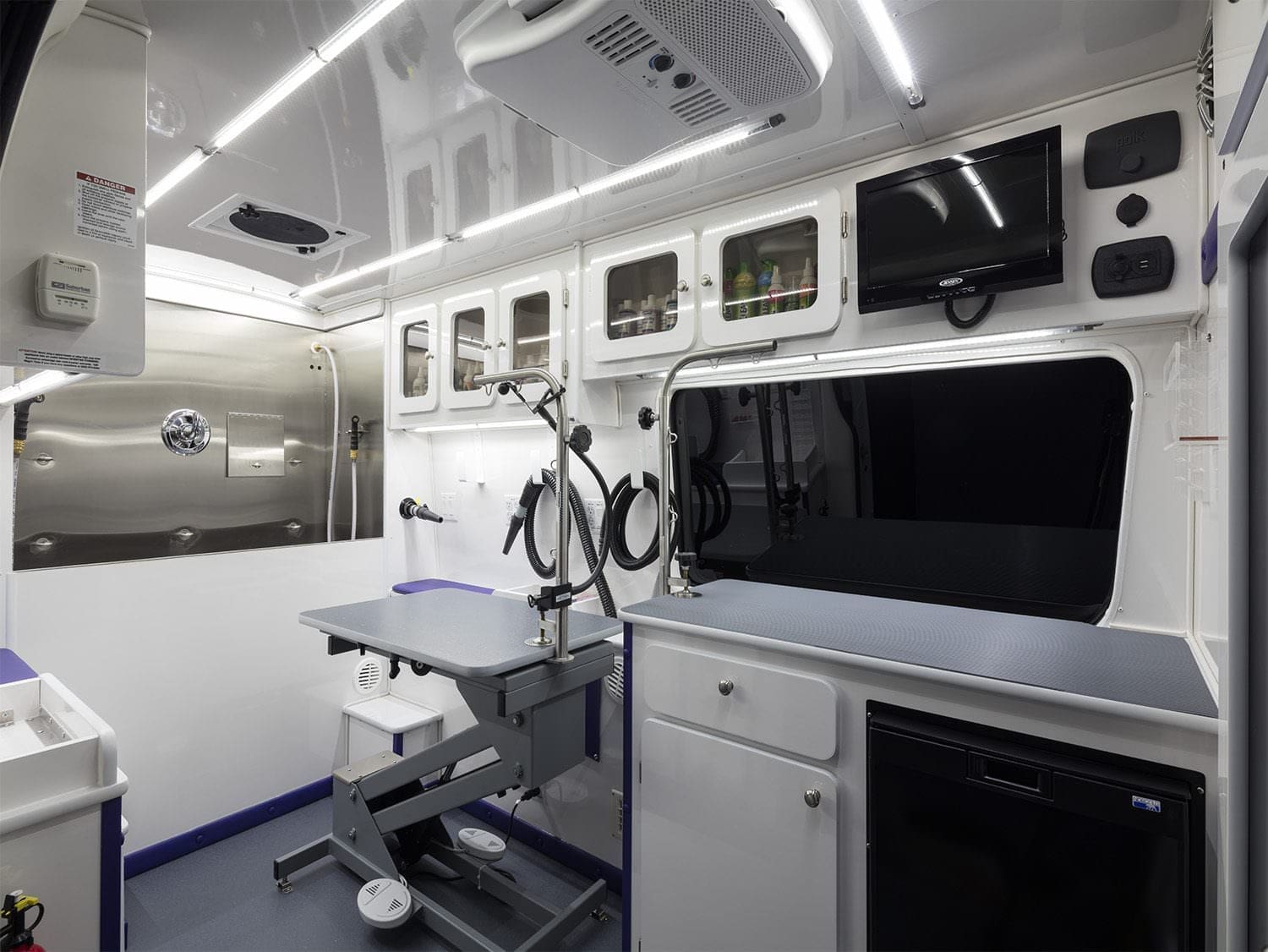 Interior grooming entrance inside a Purrfect Grooming van