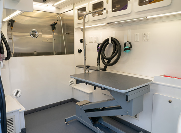 Inside the Ruff Roads grooming van