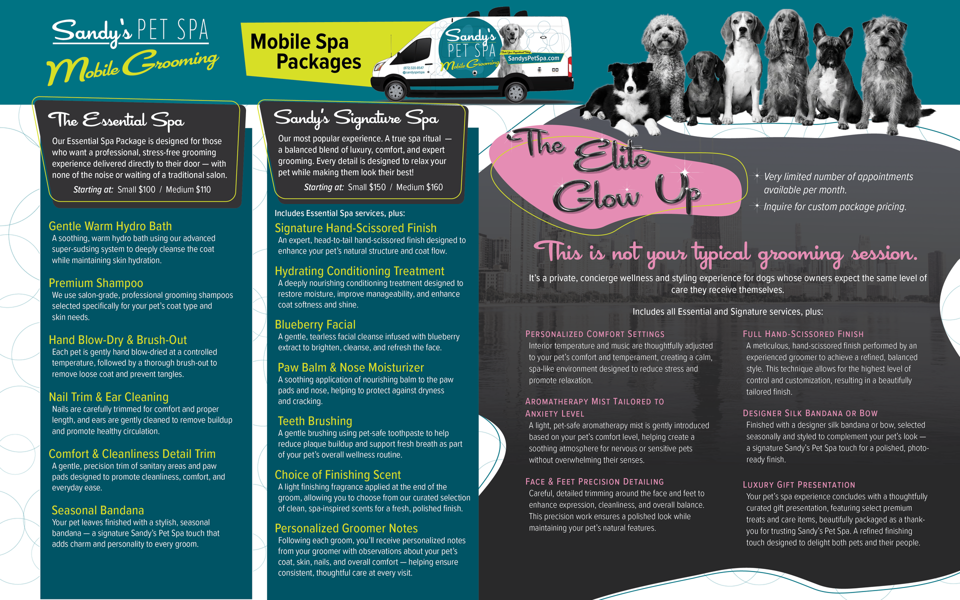 Sandy's Pet Spa mobile grooming package graphic