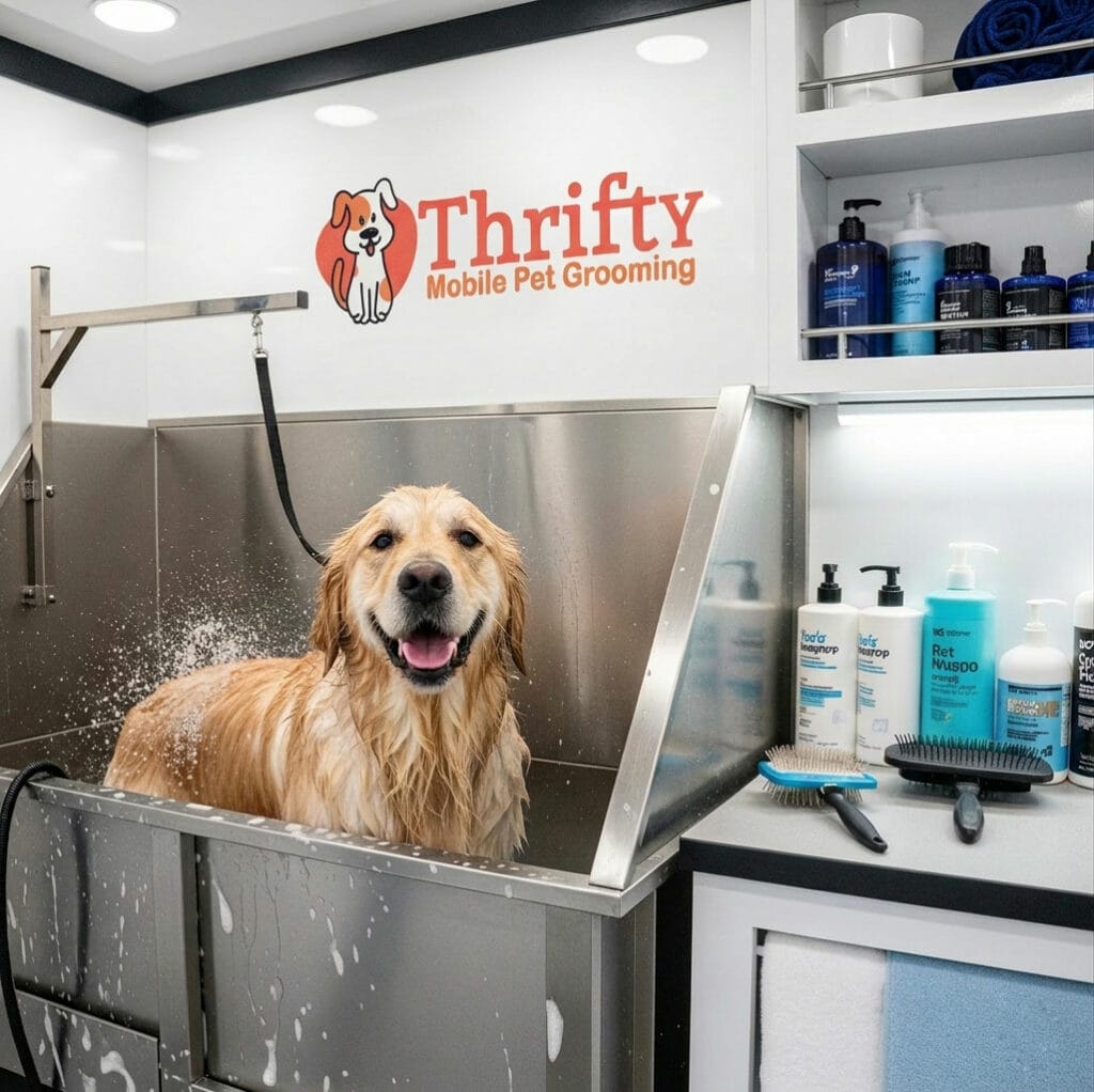 Dog being handled during grooming