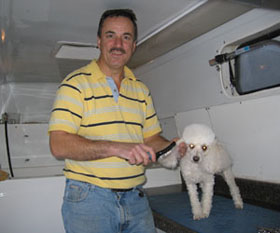 Dog groomed by TLC Pet Haven mobile service