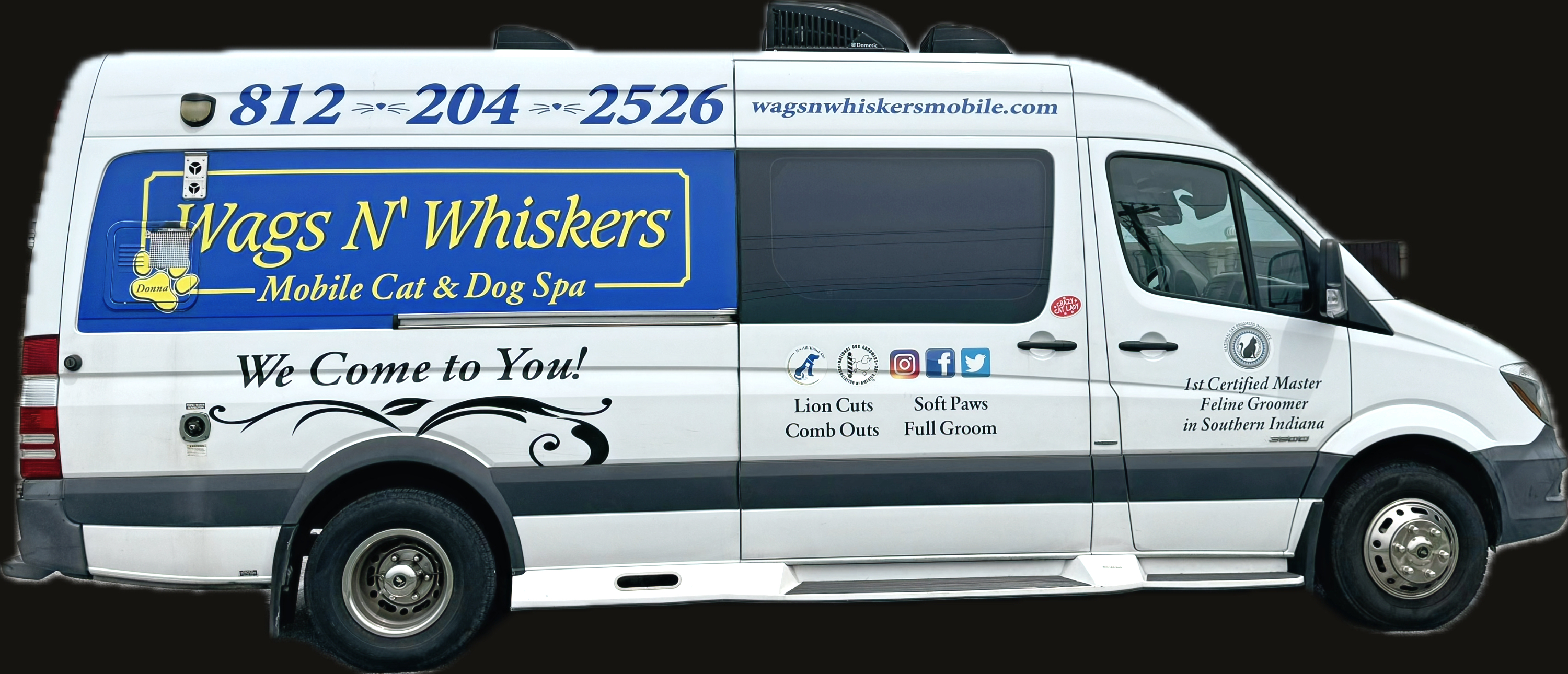 Wags N' Whiskers mobile grooming vehicle