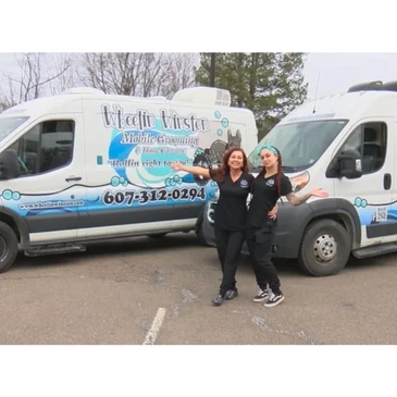 Wheelin Winston mobile grooming illustration