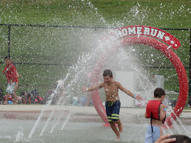 Baseball field splash pad at 7th Inning Splash Waterpark.