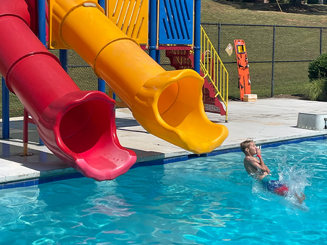Yellow water slide at 7th Inning Splash Waterpark.