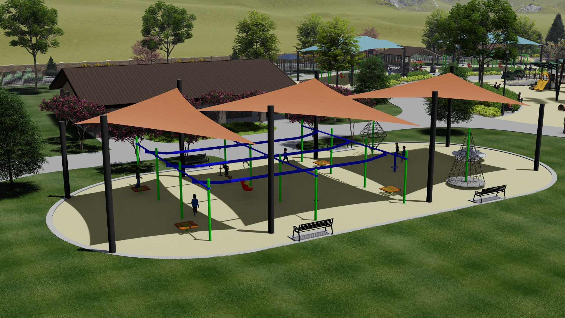 Adventure Heights conceptual shade structure rendering.