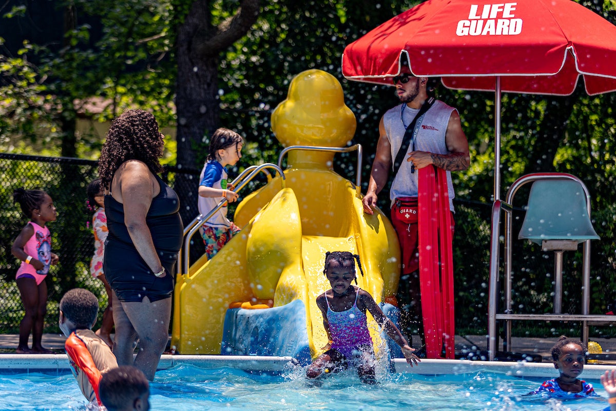 Small child-friendly slide at Allentown Splash, Tennis, and Fitness Park.