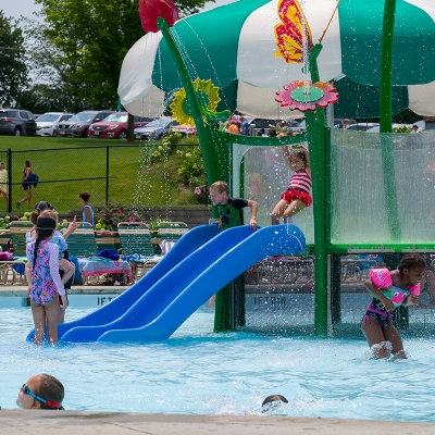 Water play feature for younger children at Alligator's Creek Aquatic Center.