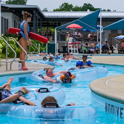 Guests floating in the lazy river at Alligator's Creek Aquatic Center.