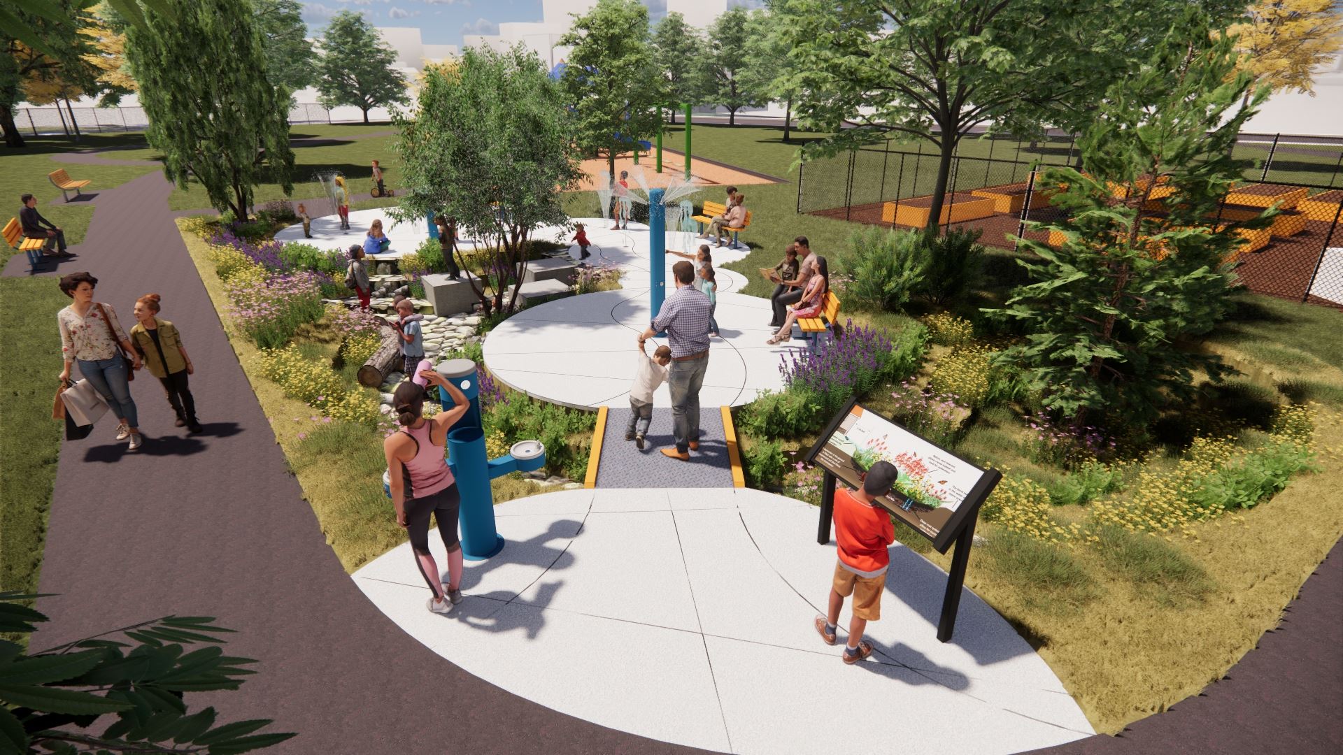 Armory Park Splash Pad rendering showing the planned layout.