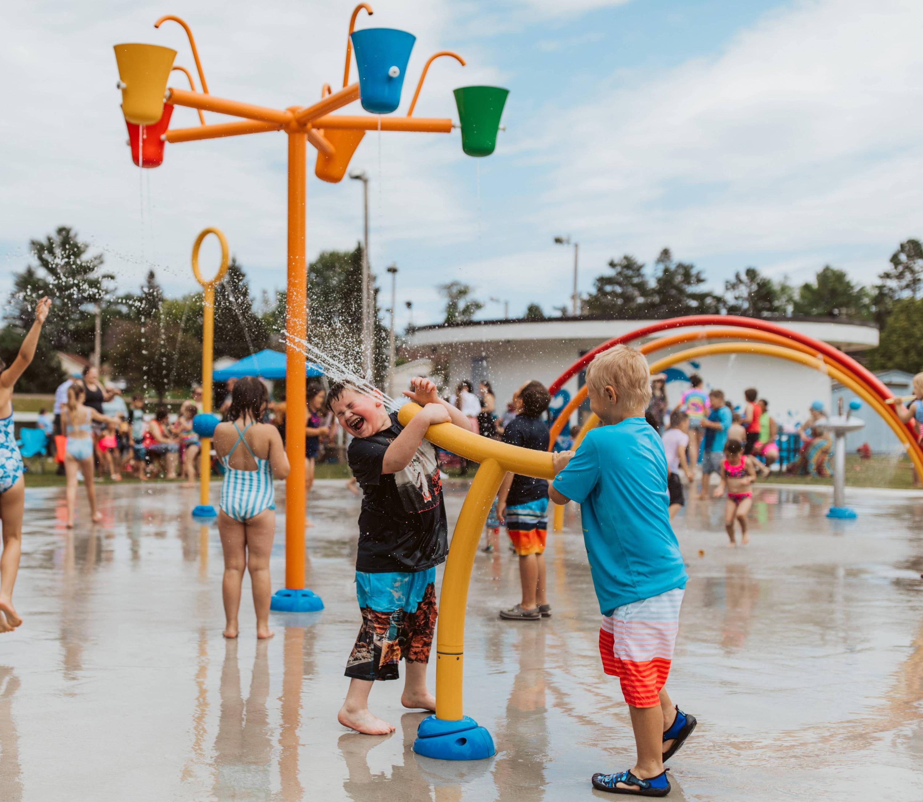 Close view of Aurora Splash Pad spray features.