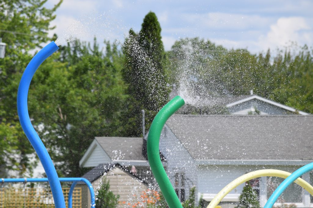 Children's water play area at BangorHousing Splash Pad.
