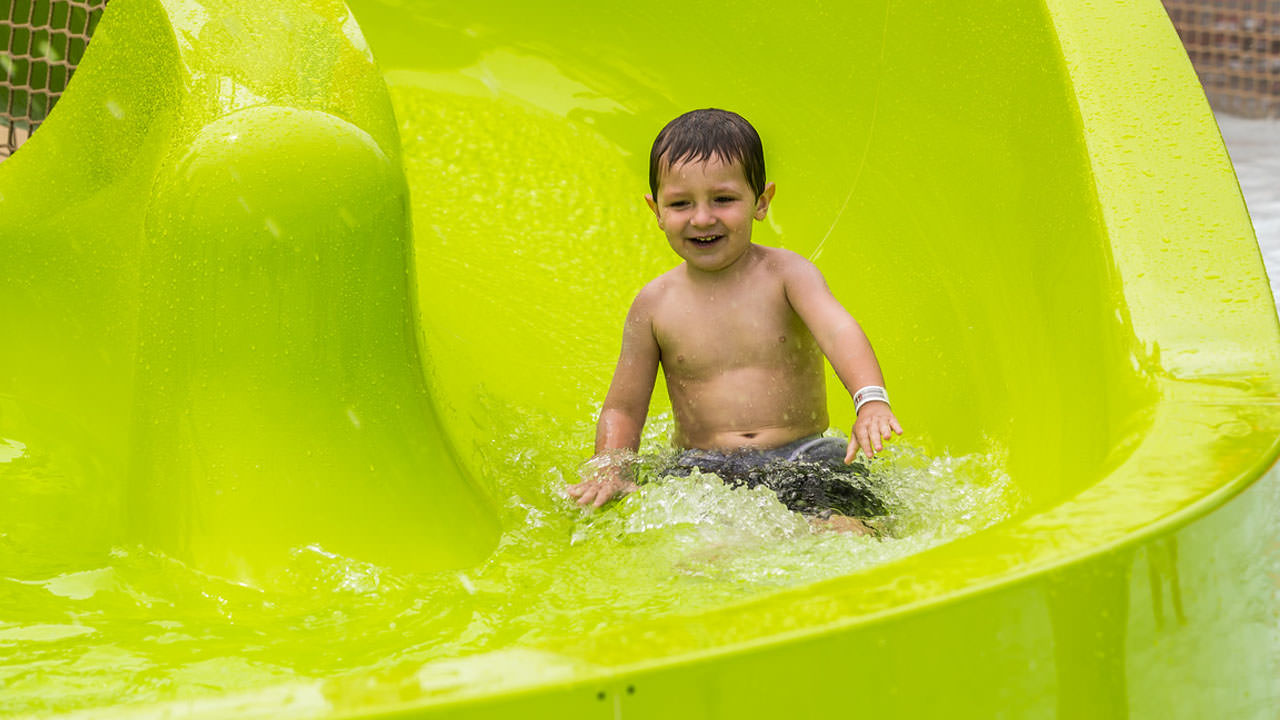 Guests enjoying the splash structure at Waldameer.