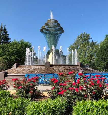 Bayliss Park plaza and fountain area in Council Bluffs.