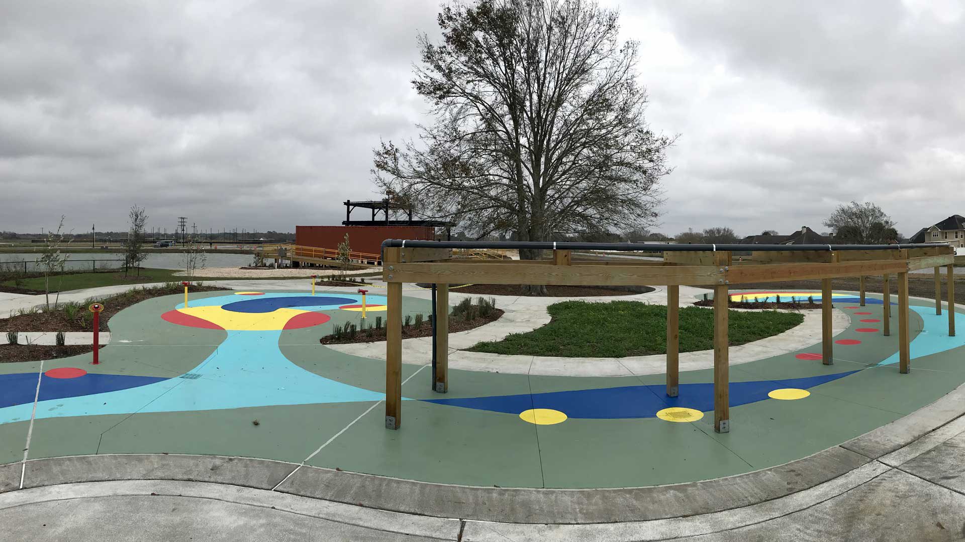 Additional view of the Bayou Country Sports Park splash pad water features.