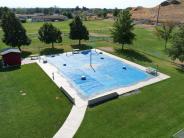 Another aerial view of Butte Splash Pad near adjacent amenities.