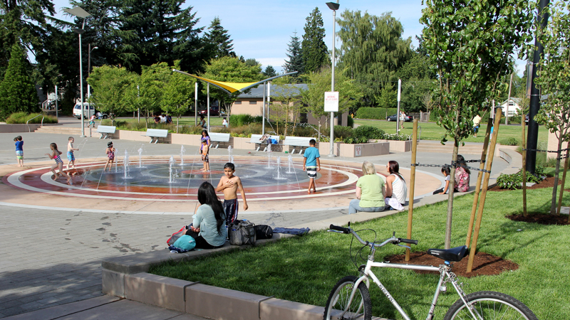 Children's Fountain with surrounding plaza area in Gresham.