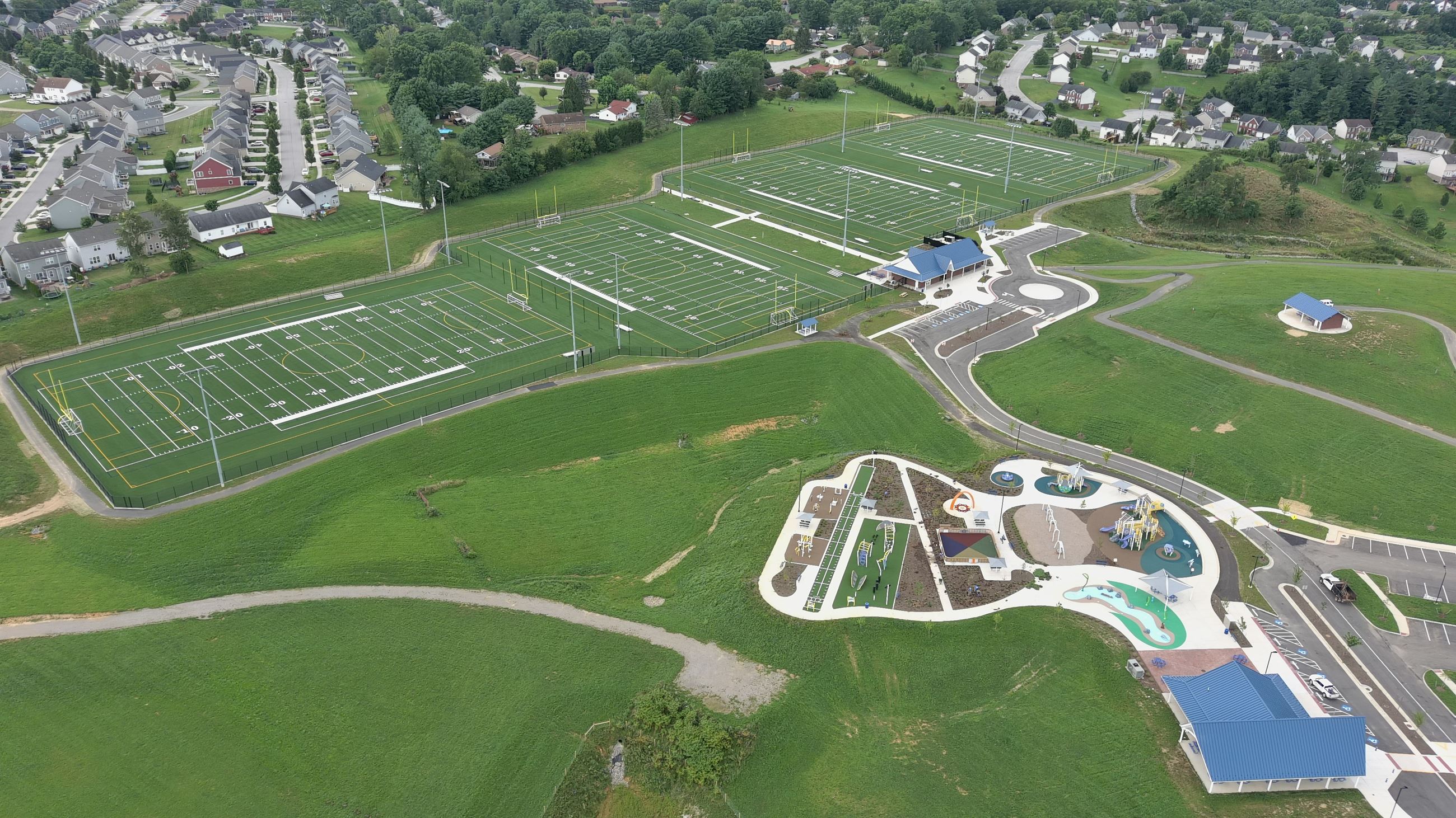 Drone view of Christiansburg Huckleberry Park.