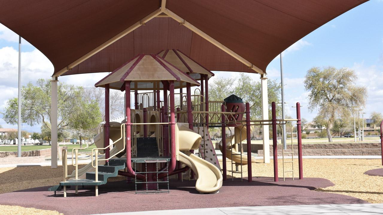 Shaded playground at Chuparosa Park.