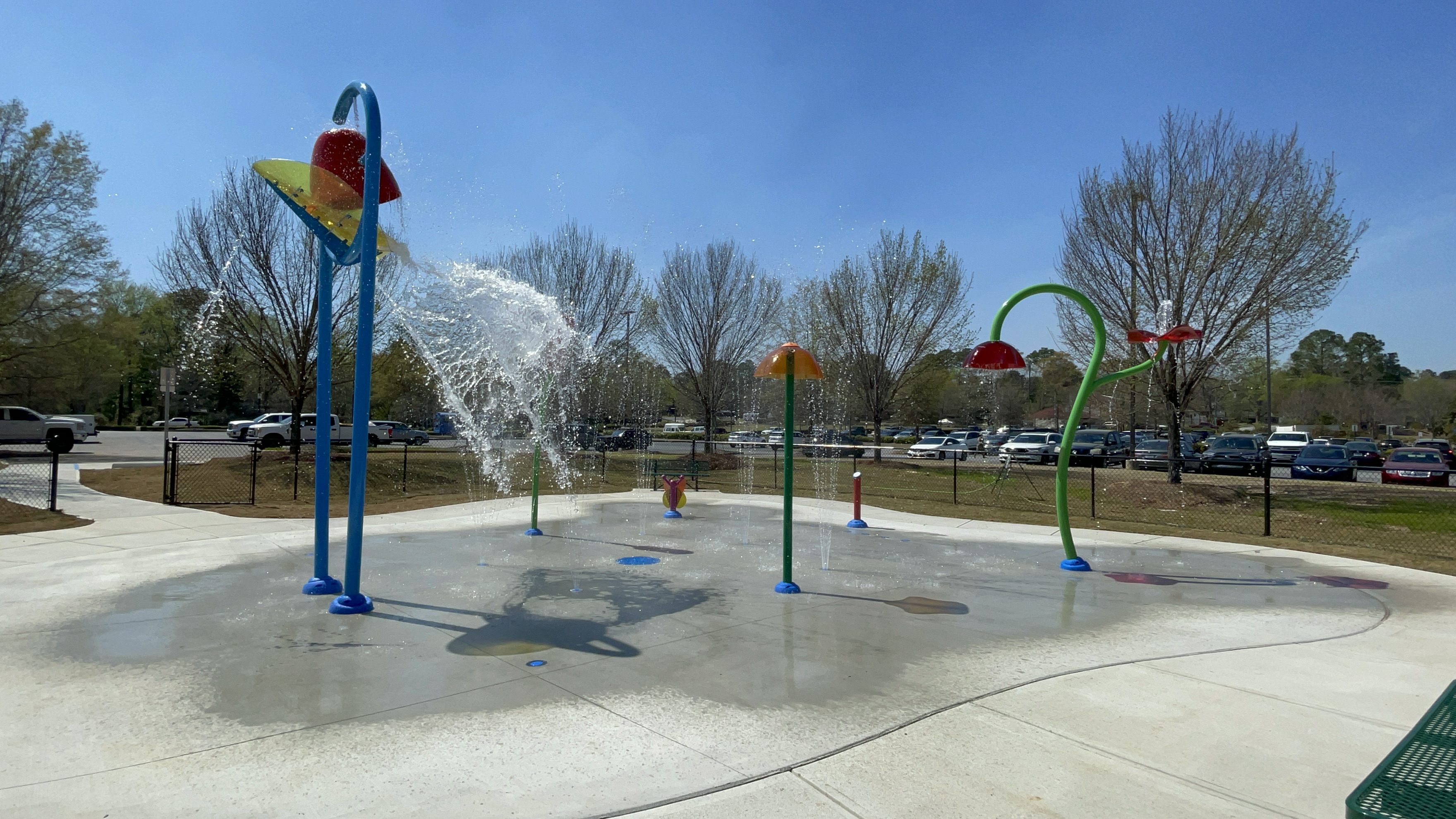 City Services Center Splash Pad in Columbus with ground sprays and open splash area.