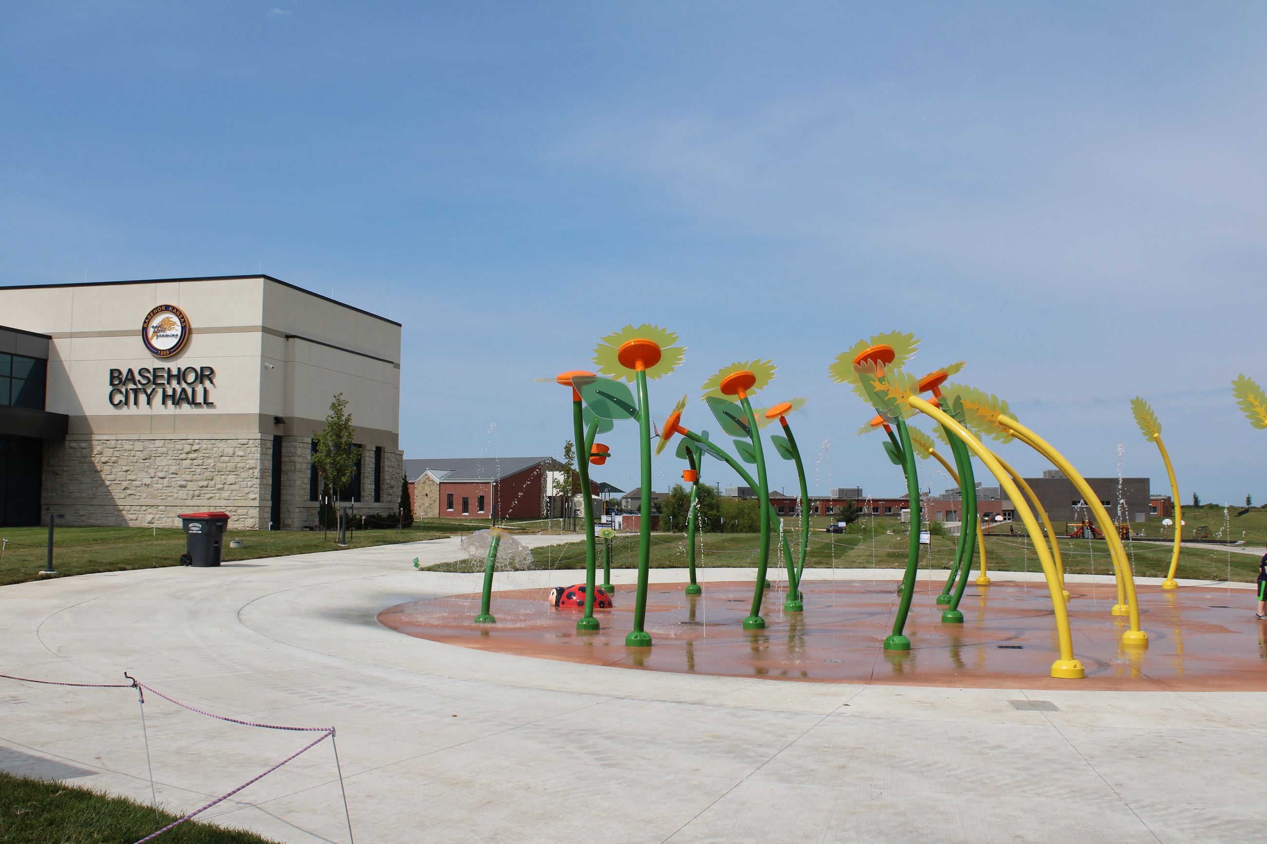 Wide view of the Civic Campus Splash Pad in Basehor.