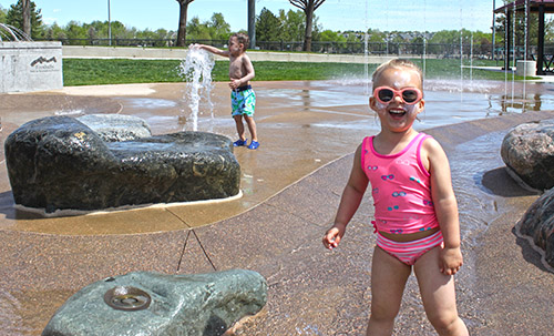 Wide view of the Splash Park in Clement Park.