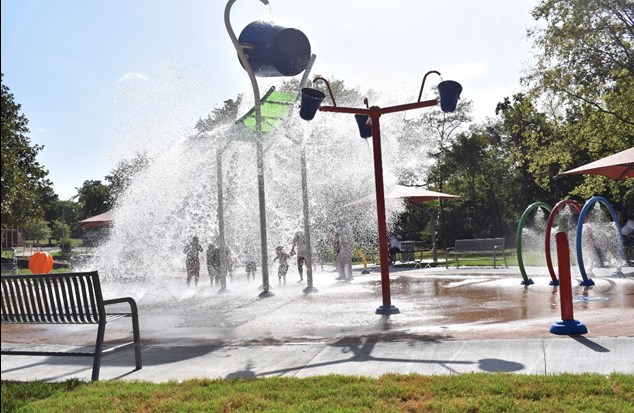 Crump Park splash pad water-play area in Little Rock.