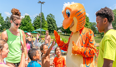 Children's water-play area at Crystal Lake Park Family Aquatic Center