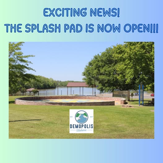 City of Demopolis splash pad opening graphic.