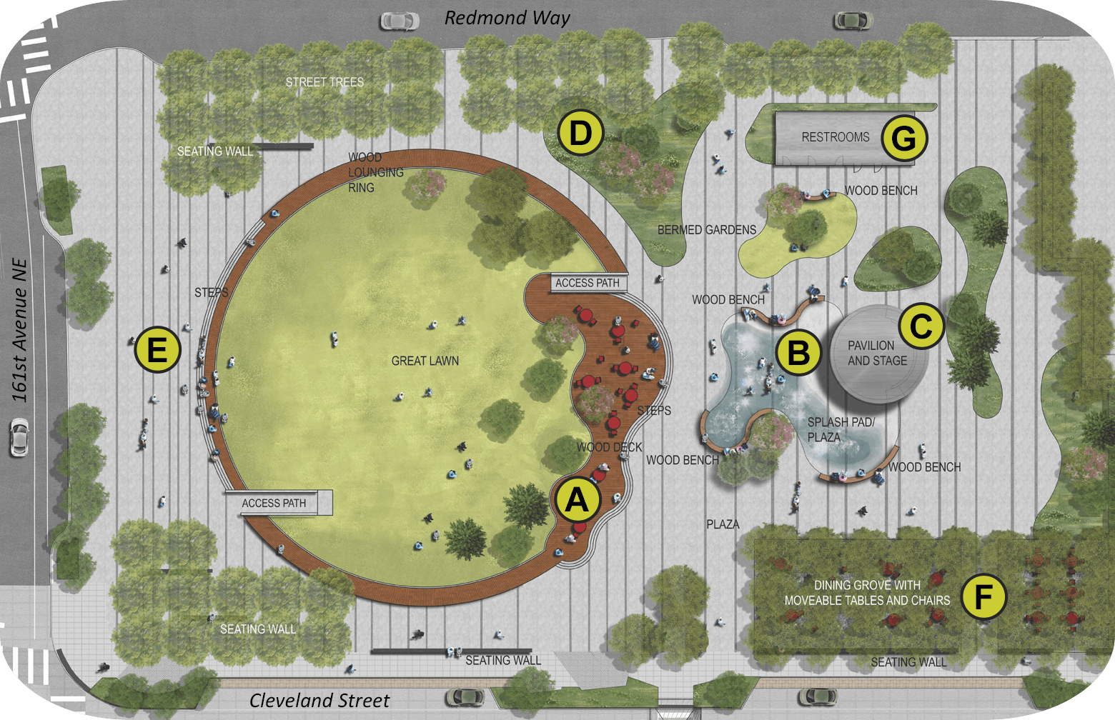 Amenity view from Downtown Park in Redmond.