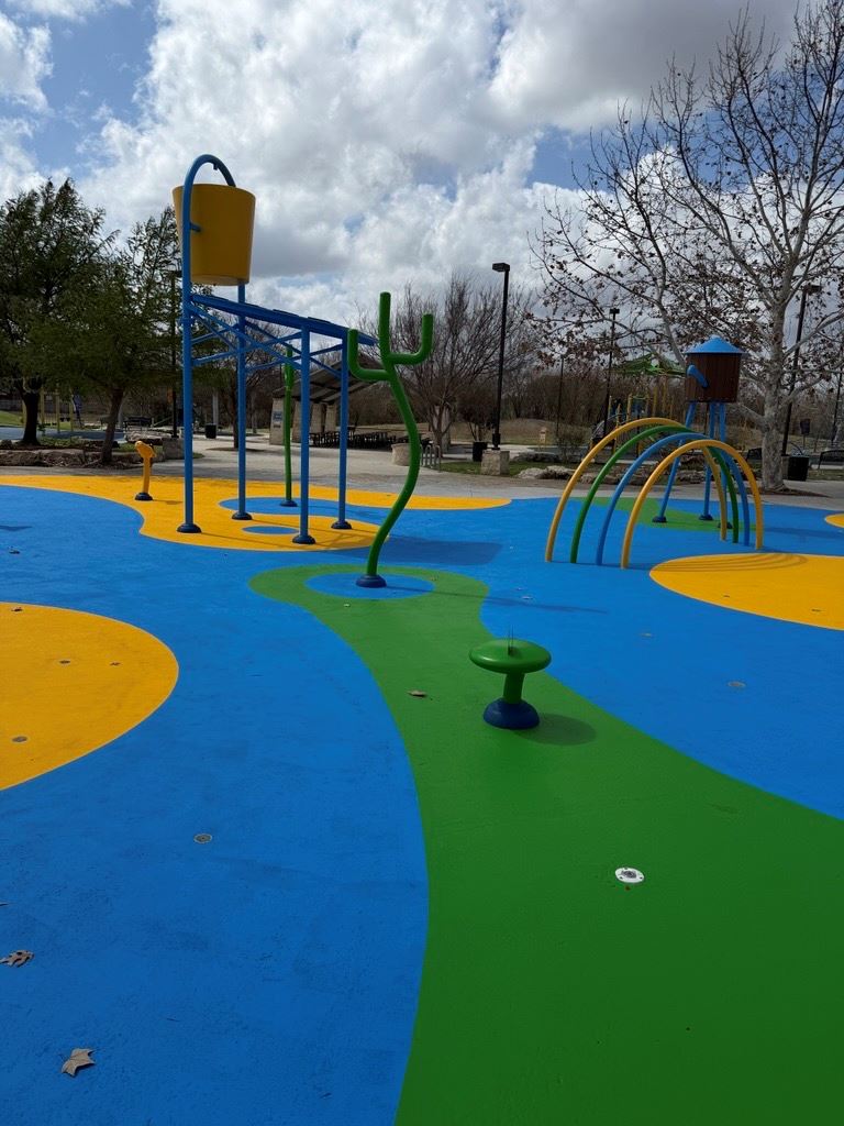 Side view of Fischer Park Splash Pad in New Braunfels.
