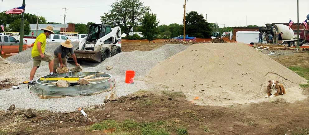 Concrete work at Fort Scott splash pad during construction.
