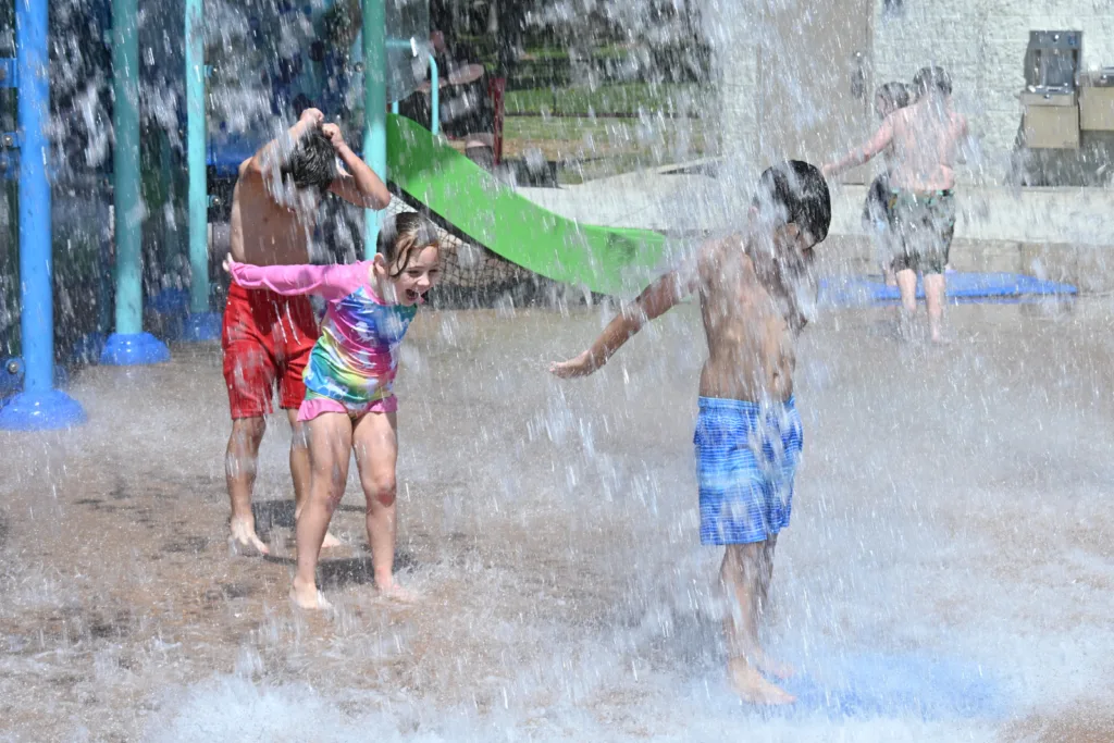 Water-play features at Funland Splash Pad in North Little Rock.